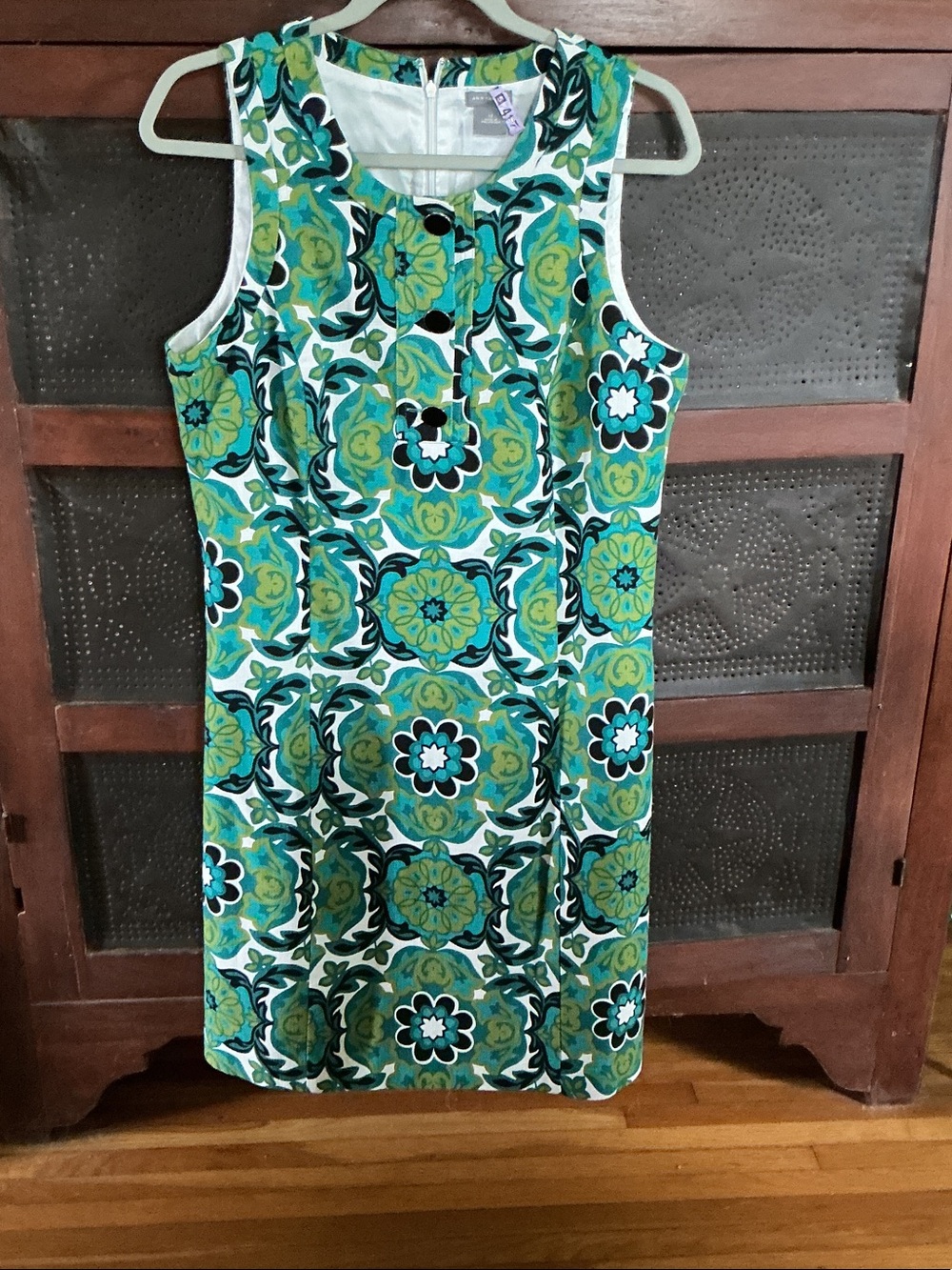 Anne Taylor Sleeveless Green Floral-Pattern Shift Dress